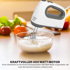 Mixer Clatronic | Motore Kraftvoller da 400 Watt | Sbattitore manuale | Turbostufe & 5 Geschwindigkeitsstufen | Sbattitore manuale | Spülmaschinengeeignete Edelstahlquirle Und -Knethaken | HM 3775 Cucina Naty Shop