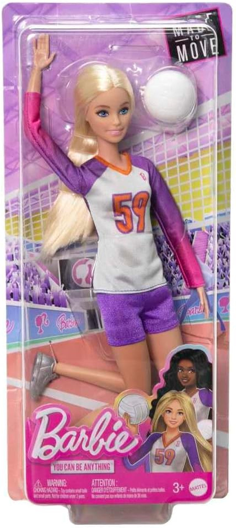 Barbie Made to Move - Păpușă jucătoare de volei cu tricou și minge - 22 de articulații pentru joc realist, include volei și îmbrăcăminte sport, HKT72 Papusi Naty Shop