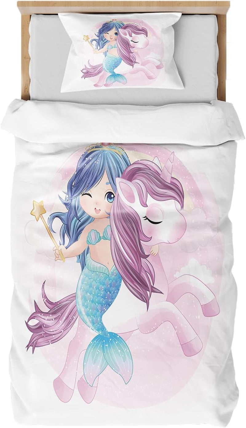 Lenjerie de pat pentru fetite, diverse modele specifice, microfibre din poliester Lenjerie de pat - copii Naty Shop Unicorn A 100X135 Cm