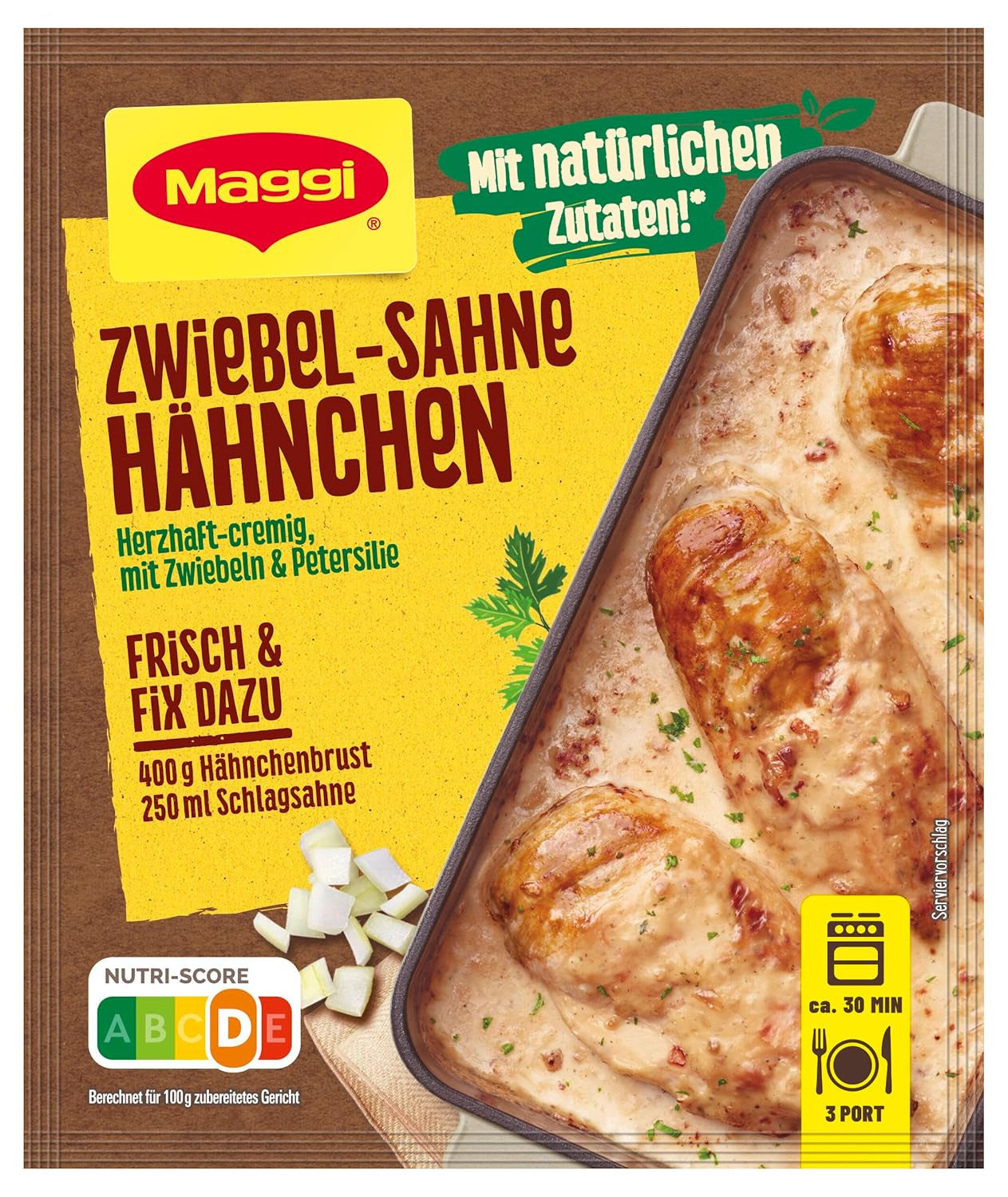MAGGI Fix für Zwiebel-Sahne Hähnchen, Würzmischung, mit natürliche Ingredient*, für 3 Portionen, 1er Pack (1 x 26g)