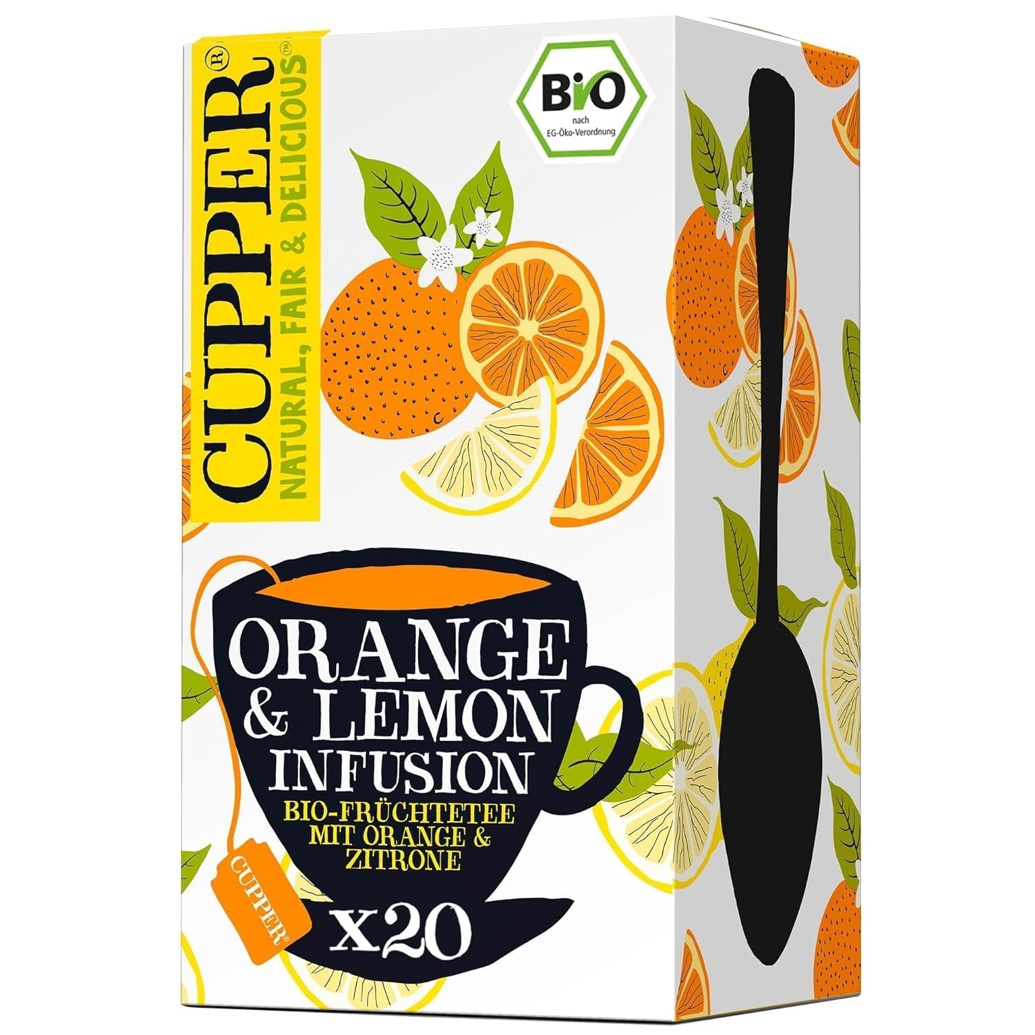 CUPPER Ceai de fructe bio „Orange & Lemon Infusion”, 20 pliculețe de ceai nealbite, ecologic, comerț echitabil