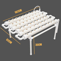 Kit di coltivazione idroponica a 1 strato con 54 fioriere, sistemi di coltivazione di piante fuori suolo in PVC con pompa dell'acqua, kit di coltivazione idroponica per la coltivazione di frutta e verdura su balconi, giardini, cortili e cortili