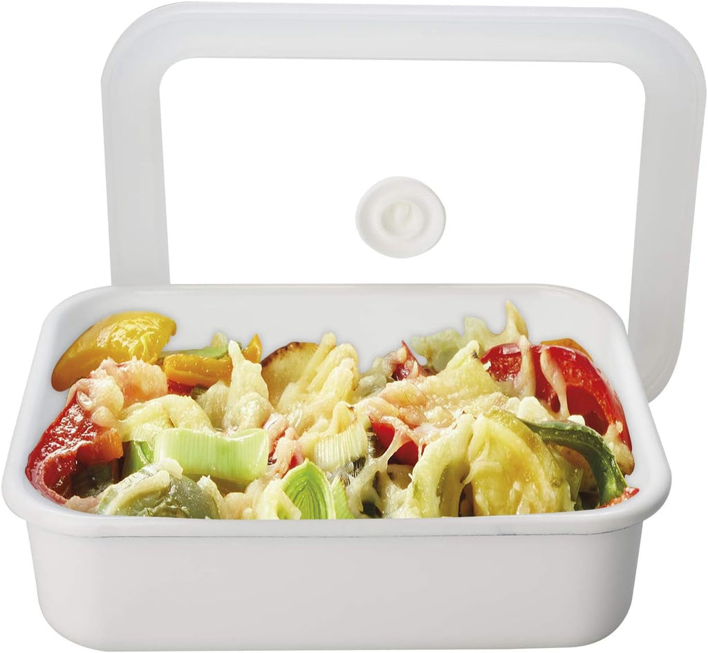 Staniu de depozitare a alimentelor în vid emailat | XL | 1.85L | 23.5 x 17.5 x 7cm | păstrează alimentele proaspete pentru mult mai mult timp | protejează alimentele de bacterii și infestare fungică | fără pompă de vid Cutii depozitare alimente Naty Shop Plat L