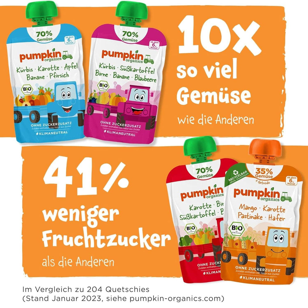 Pumpkin Organics Confezione da 24, purea di verdure biologiche, senza zuccheri aggiunti, per bambini dai 6 mesi, 24 x 100 grammi Mamma e Bambino Naty Shop