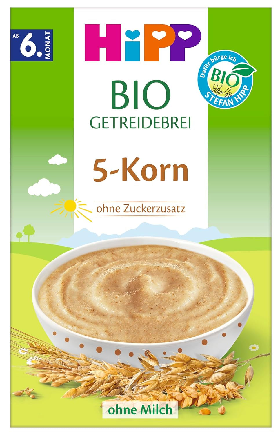Porridge di cereali biologico HiPP con 5 cereali (7 x 200 g), a partire da 6 mesi, senza zuccheri aggiunti, delicato sulla pancia del bambino, migliore qualità biologica