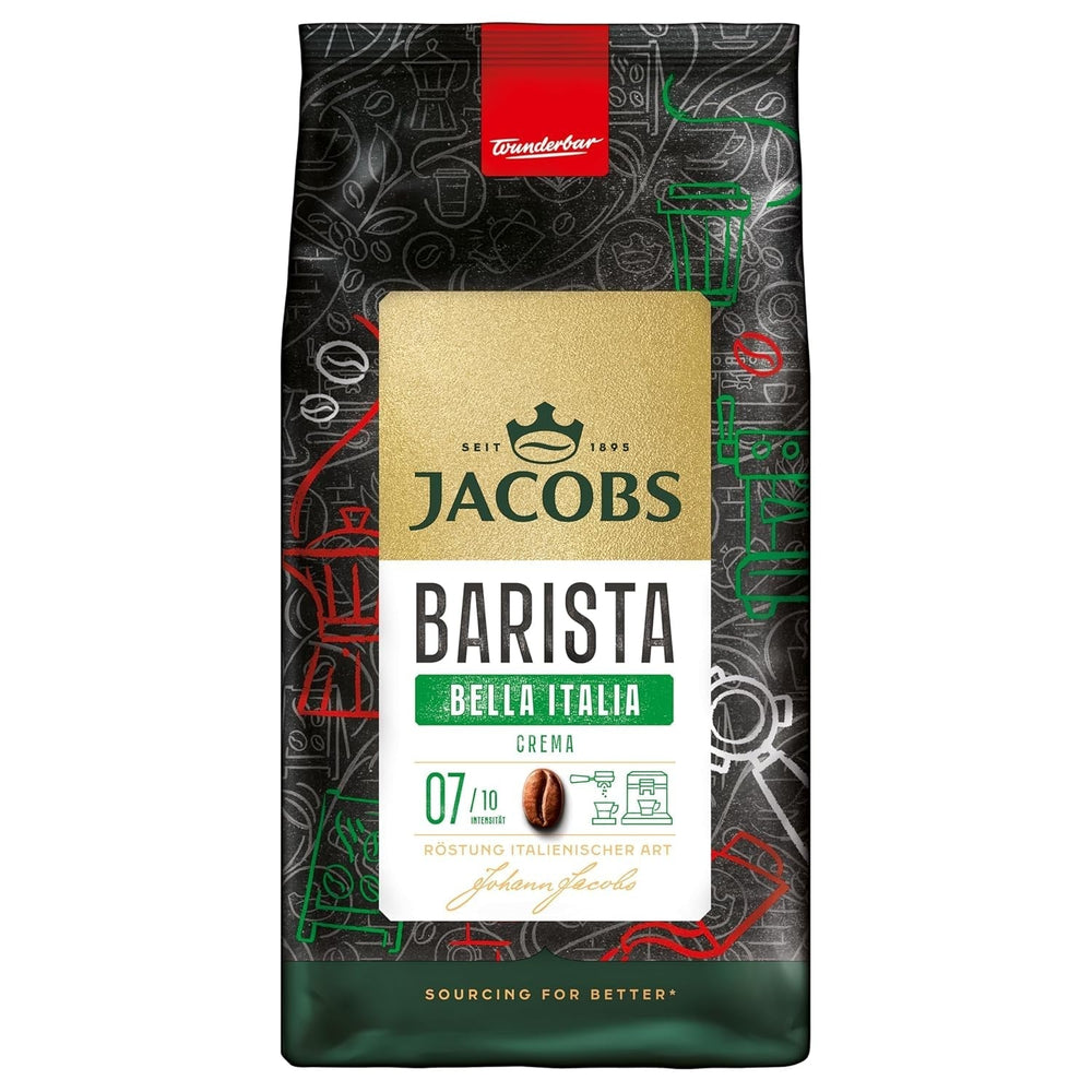 Jacobs Barista Crema Intense Coffee Beans 1kg - Intense, ciocolată neagră și nuci pecan, boabe Arabica și Robusta Cafea Naty Shop 1 Kg Bella Italia