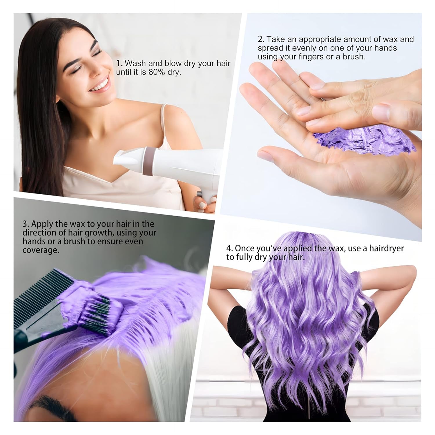 4.23 oz Purple Hair Tint Culoare temporară a părului cu perii, bărbați femei Styling Hair Tone Wax, Instant Hair Cream Mud Natural Hairstyle Pomade, DIY Cosplay Halloween Hair Wax Vopsea pentru par Naty Shop