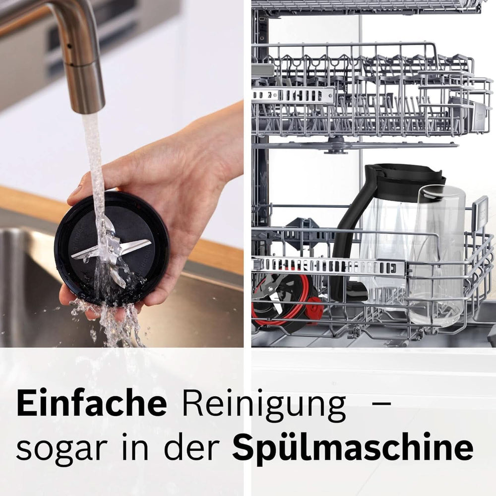 Robot da cucina Bosch Vitapower Serie 4 MMB6174SN, Verbesserte Version, Hochwertige Edelstahl-Klingen, 1.5L Glass Behälter, 0.6L To-Go-Flasche, Spülmaschinenfeste Teile, 30.000 U/Min, 1200 W, Argento Kitchen Naty Shop