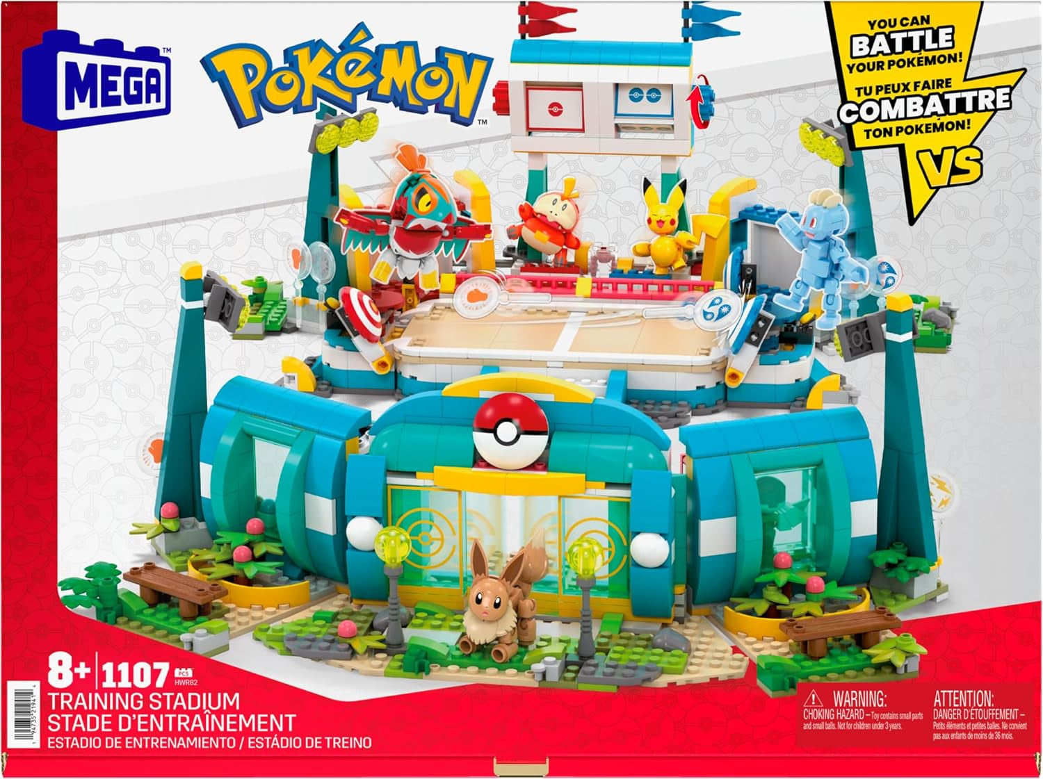 MEGA Pokémon Action Figure Giocattolo da Costruire, Arena di Allenamento da 1101 Pezzi, Gioco di Combattimento e 5 Figure Mobili per Bambini, Action Figure HWR82 Naty Shop