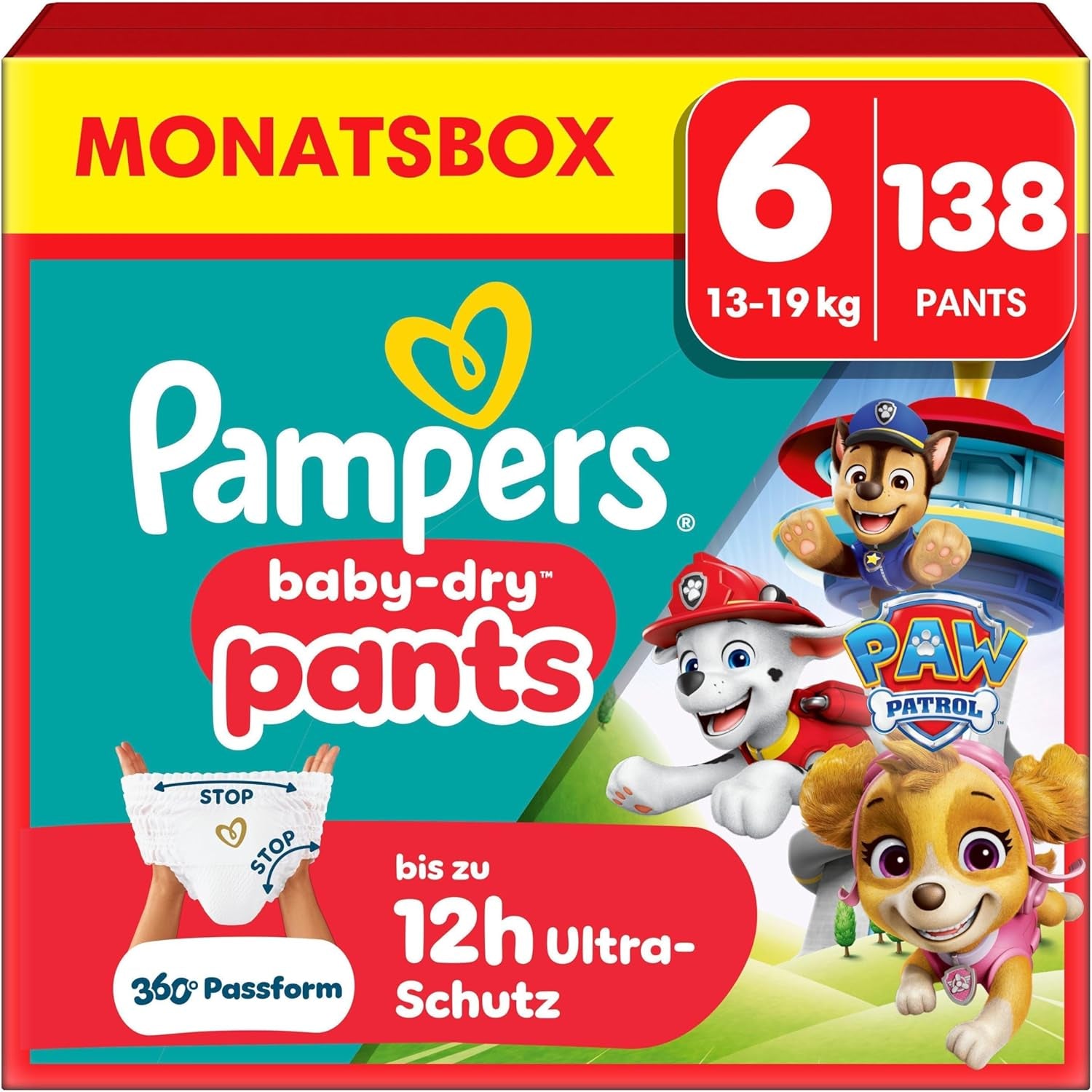 Pampers Baby Dry Pants Pannolini Patrol Puppy Edition, taglia 5, 160 pannolini, 11 kg - 17 kg, regolazione a 360° con fermo e sistema di protezione