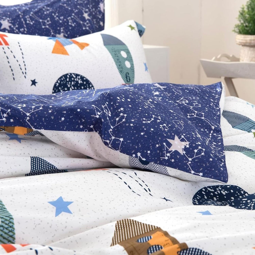 Biancheria da letto per bambini, razzi e pianeti, design reversibile, cotone Biancheria da letto - bambini Naty Shop