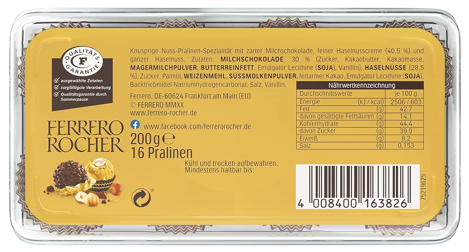 Ferrero Rocher - Specialità Praline Croccanti e Cremose alle Noci - 5 confezioni da 16 praline individuali ciascuna