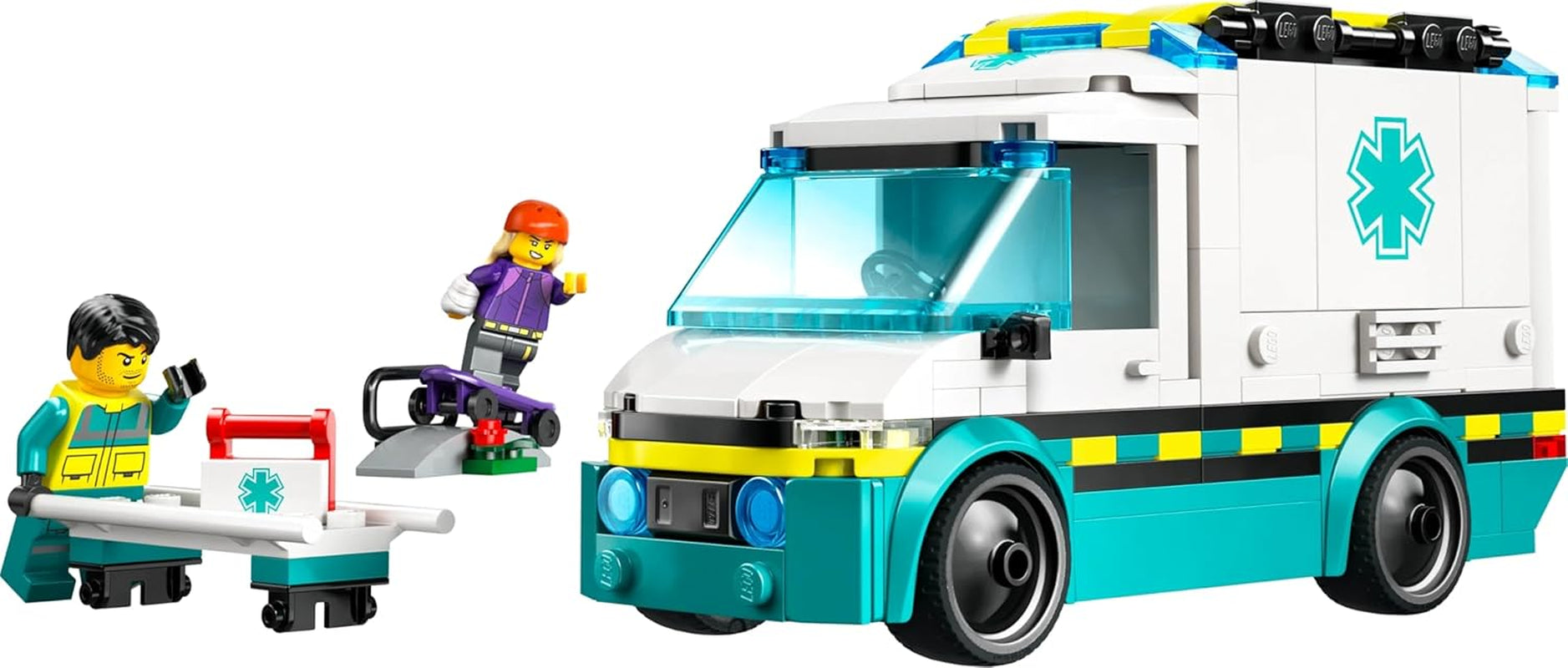 Ambulanza LEGO City - giocattolo con 2 minifigure (skateboarder e autista) - giocattolo educativo per ragazzi e ragazze dai 5 anni - idee regalo per compleanno e vacanze 60451 Set da costruzione Besuche den LEGO-Store