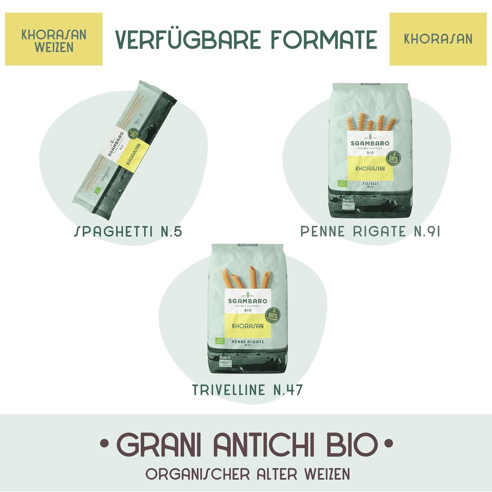 Pasta Fusilli Bio N. 93 - 500g di grano Khorasan - Grano antico, ad alto contenuto proteico, coltivato al 100% in Italia - Versatile in cucina e ricco di nutrienti