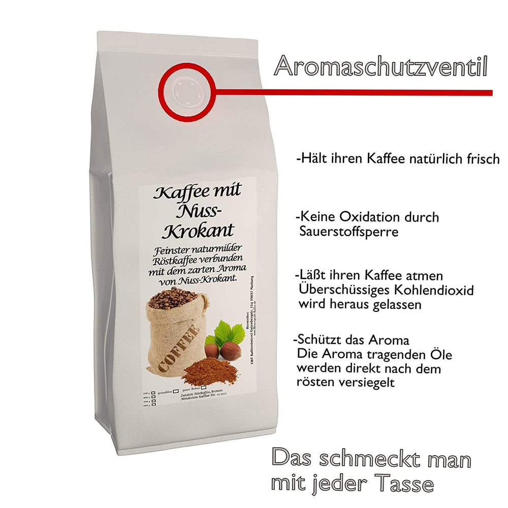 4 x 500g leckere, nussige Aromakaffee Sorten - Kaffee mit Haselnuss, Macadamia, Nuss-Krokant, Amaretto (Gemahlen)
