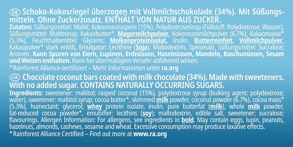 frankonia CIOCCOLATO SENZA ZUCCHERI AGGIUNTI tavolette di cioccolato e cocco, 100 g (3x33 g)