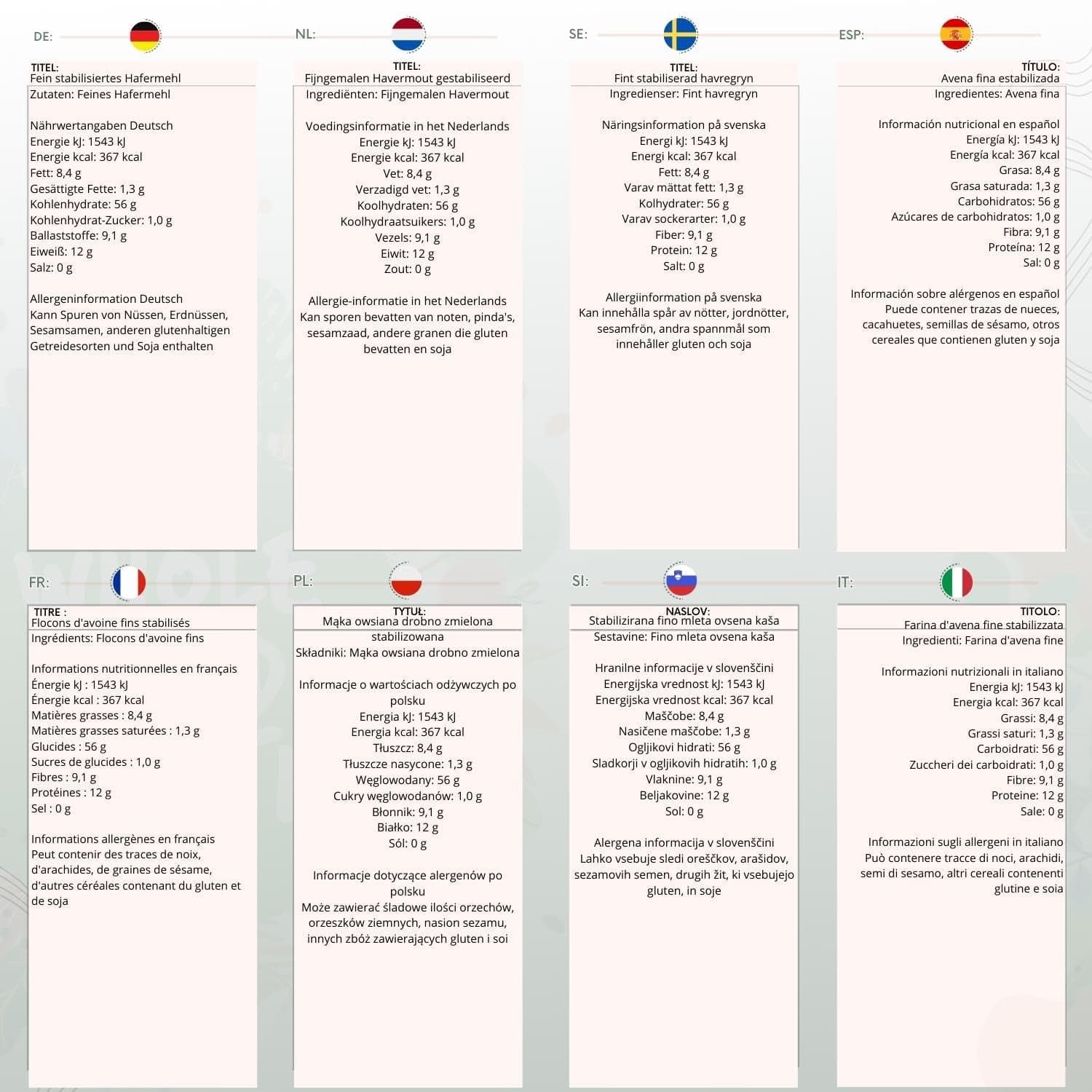 Fulgi de ovăz Fine - Fără OMG - Vegan - Fără lapte - Fără zahăr adăugat 1kg Cereale Naty Shop