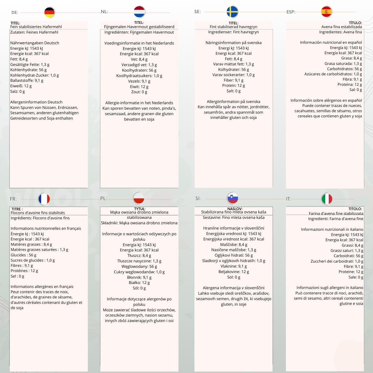 Wholefood Earth Fine Oats - non OGM - vegano - senza latticini - senza zuccheri aggiunti 1 kg