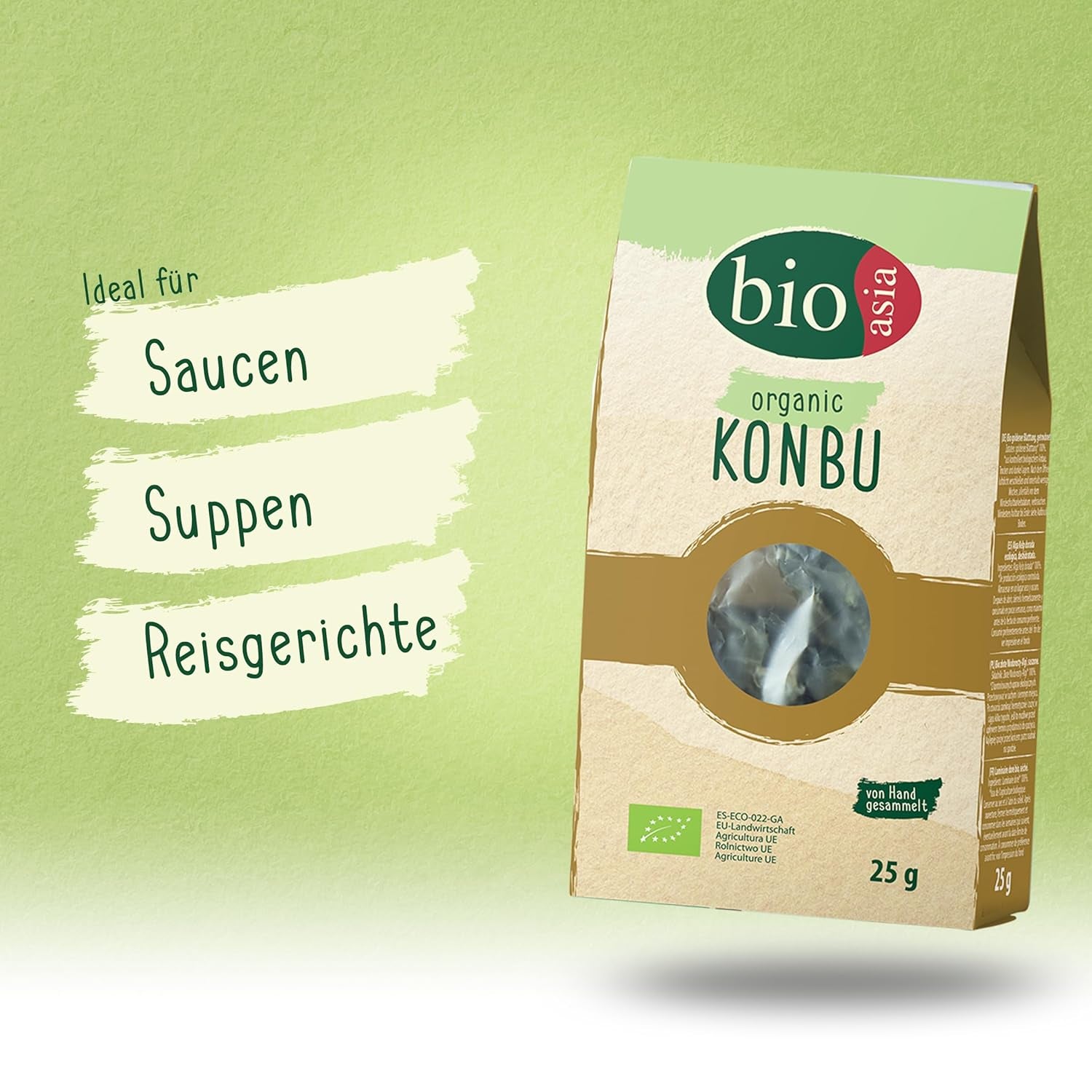 BIOASIA Bio Konbu, alghe naturali al 100%, ideale per aromatizzare von Suppen, Brühen & Aufgüssen, 1 x 25 g