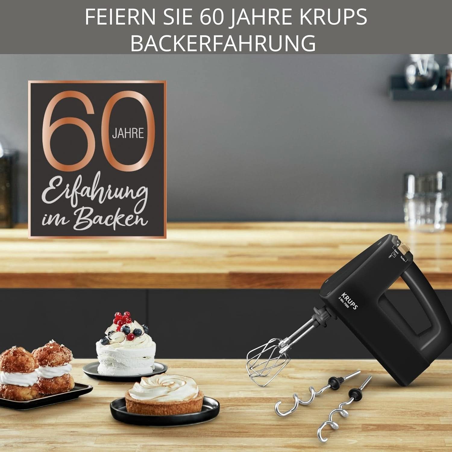 Krups 3Mix 7000 Sbattitore manuale 60 Jahre Special Edition, 500 Watt, Knet- Und Rührhaken Aus Edelstahl, Langes Netzkabel, Zubehörtasche, F6085811, Schwarz/Kupfer Kitchen Naty Shop