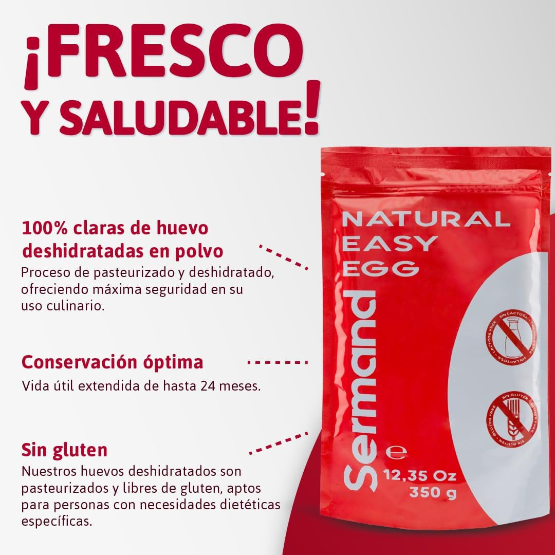 Eiklarpulver (350g) | Getrocknetes Eiklar Pulver | Eialbumina für Backen & Kochen | Ohne Zusatztoffe | Confezione in busta con cerniera senza lattosio