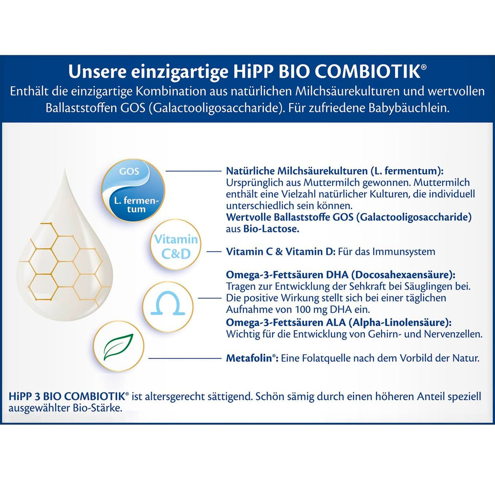 HiPP 3 Organic Combiotik (4 x 600g), latte di proseguimento a partire da 10 mesi, con colture naturali di acido lattico, vitamine C e D, GOS, Omega-3 (DHA, ALA), della migliore qualità biologica