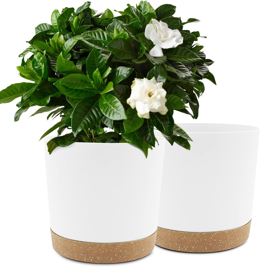 Set di 2 vasi da fiori da 12,7 cm, vasi per piante da interno con fori di drenaggio e base rimovibile, sottovasi decorativi moderni per fioriere da giardino all'aperto (Bianco 12,7 cm)