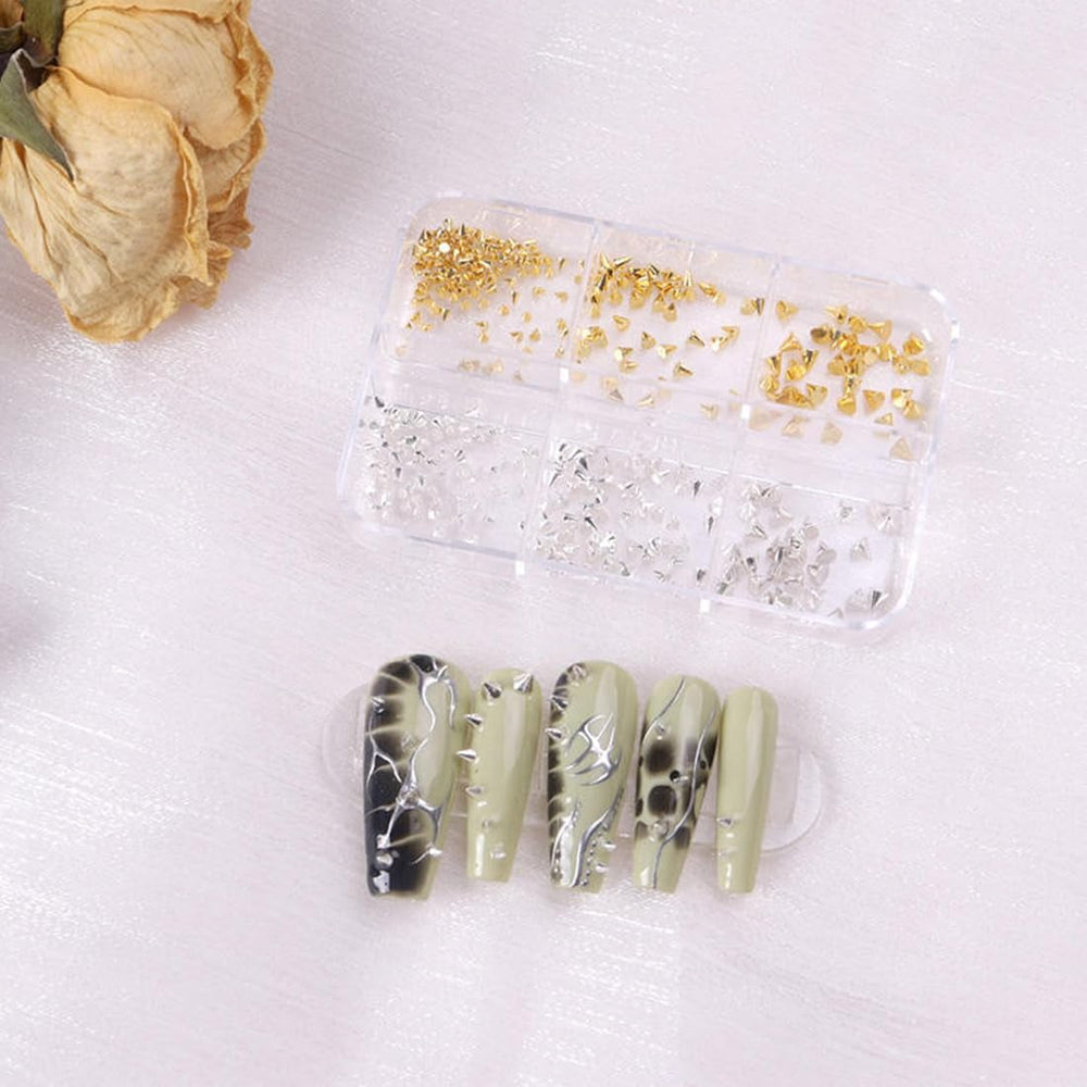 Mini Metall Nieten Punk Nail Charms Gold Silber Strasssteine Nägel Charm Kegel Spikes Nagelschmuck Glitzersteine Nail Art Studs Nagel Steine Legierung Nagelanhänger Rhinestones Nageldesign Zubehör