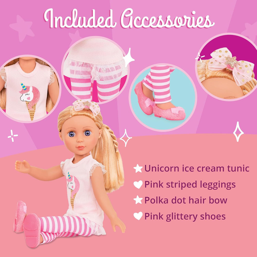 Glitter Girls - Lacy - 36 cm Modepuppe - Blondes Haar & Violette Augen - Poseable Arme & Beine - Einhorn-Eiscreme-Outfit - 3 Jahre +