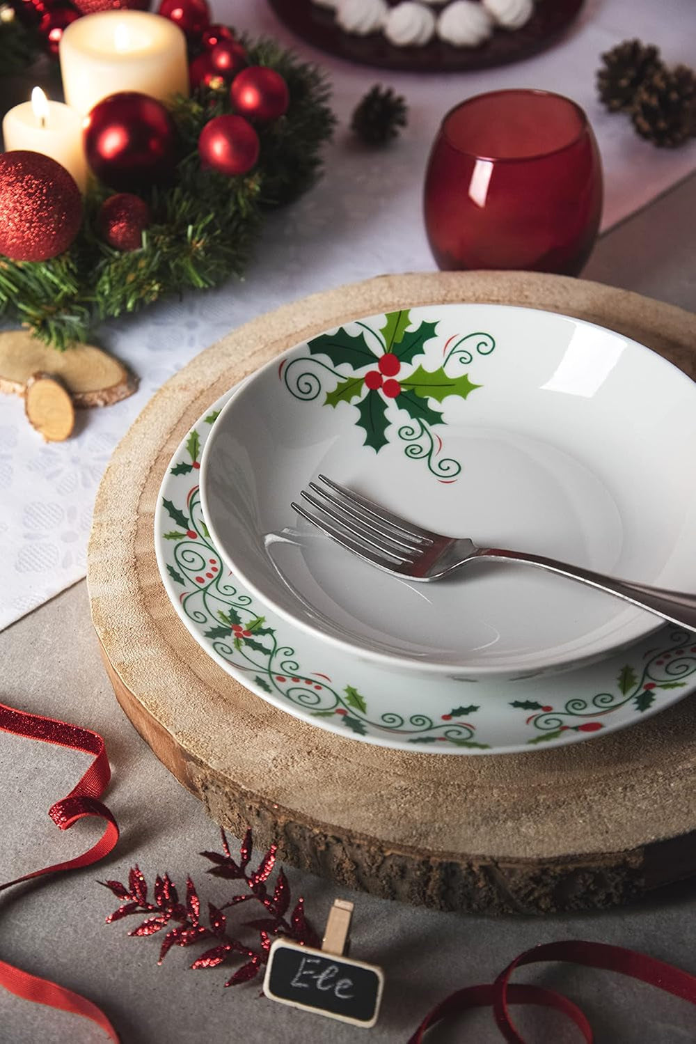 Excelsa 64134 Christmas Holly Tellerservice, 18-Teilig, Porzellan, Weiß Seturi vesela masa Naty Shop