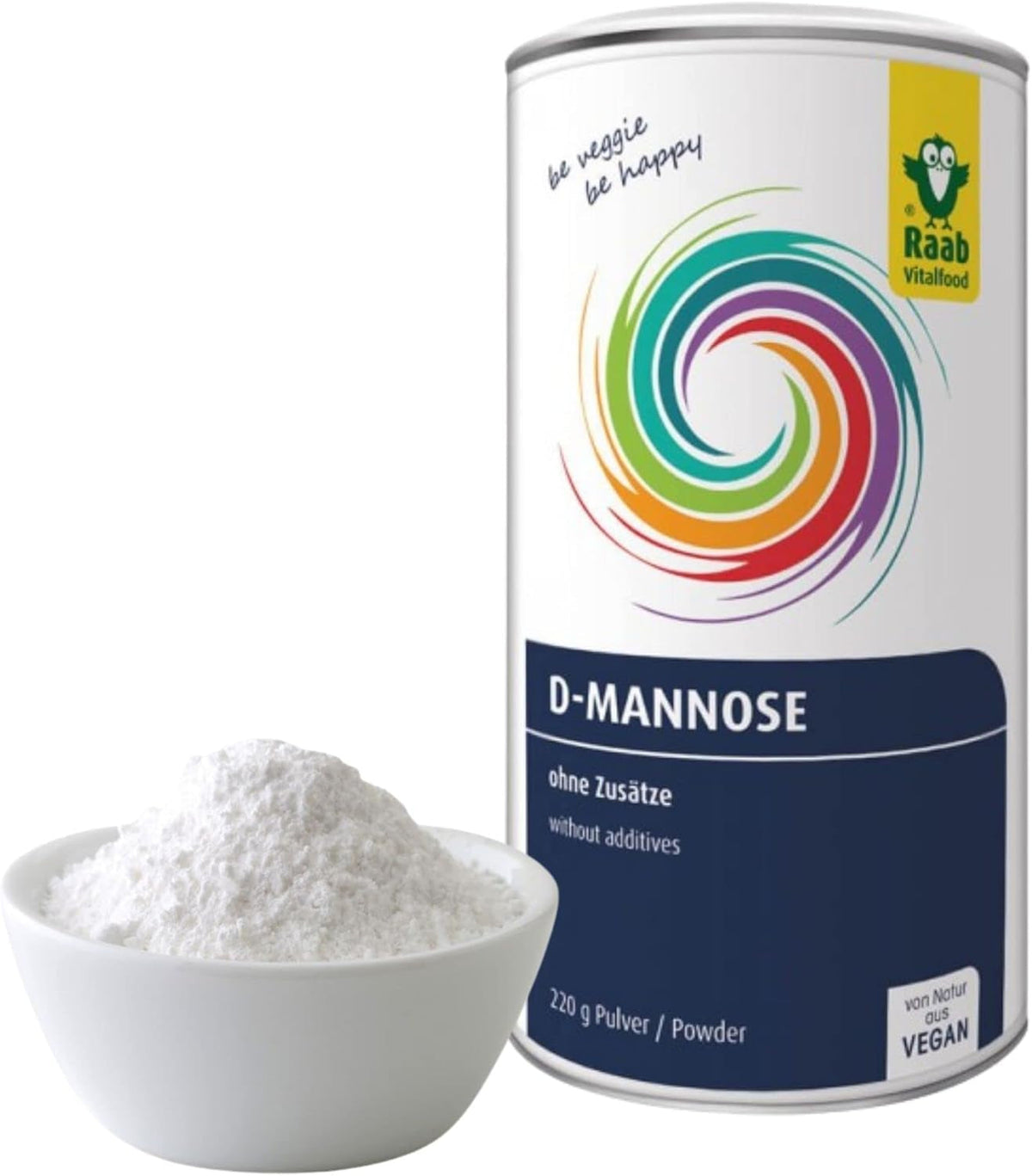 Raab Vitalfood® D-Mannosio Pulver (220 G) - Frei Von Zusätzen, Vegan, Glutenfrei, Gut Löslich, Mit Meßlöffel in Der Dose, Vorratspackung, 100% D-Mannosio (Gewonnen Aus Mais) Dolcificanti Naty Shop 220 G (1Er Pack)