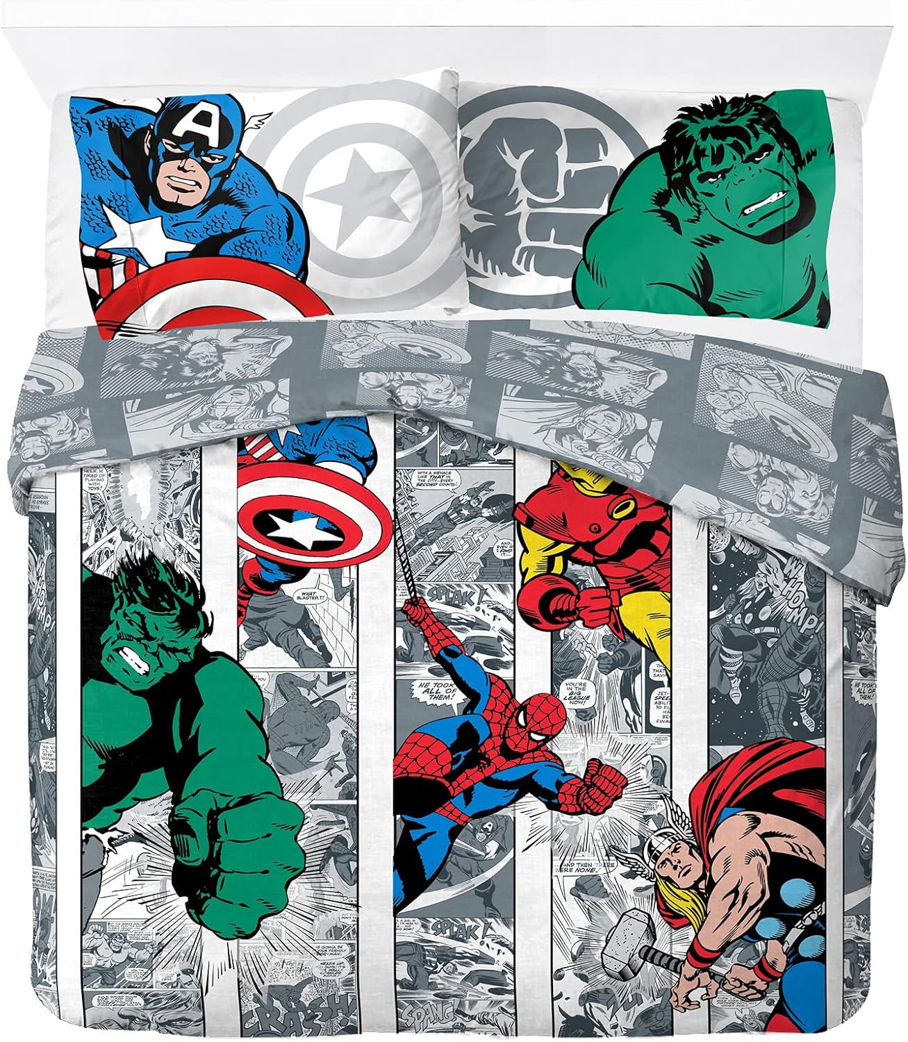 Biancheria letto per bambini, unisex, principesse e supereroi, 100% cotone Biancheria letto - bambini Naty Shop Multicolor - Avengers 200X200/50X70 (3 Pezzi)