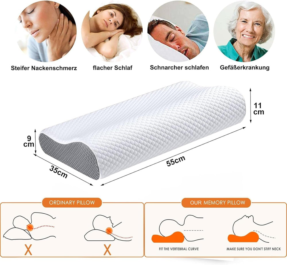 Perna de spumă de memorie Ecosafeter, pernă de sprijin pentru gât, pernă ergonomică pentru gât pentru diferite poziții de dormit cu capac detașabil Perne ortopedice cervicale Naty Shop