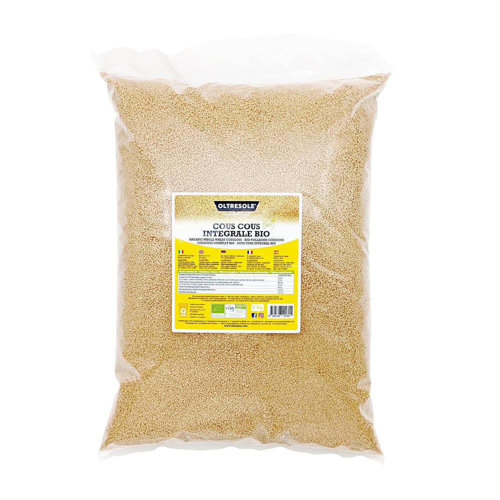 Cous cous integrale biologico kg 5, farina di grano duro integrale biologica, ideale per antipasti e contorni sani, formato conveniente