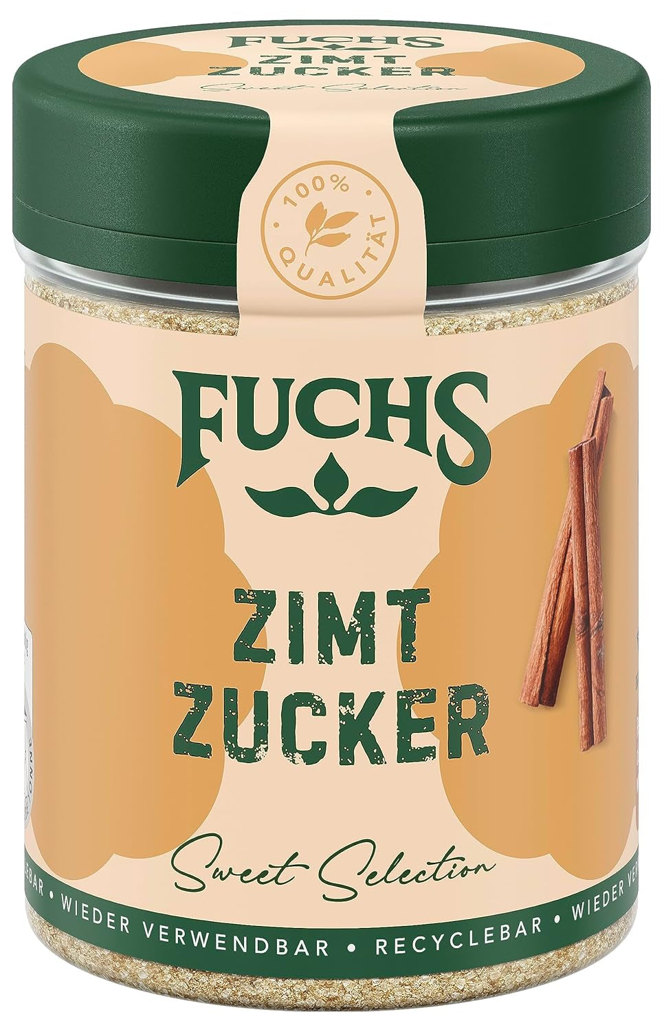 Fuchs Gewürze - Zimt Zucker - Klassiches Gewürz für Milchreis, Pfannkuchen oder Wafeln - aus natürliche Ingredient - 100 g in wiederverwendbarer, recyclebarer Dose
