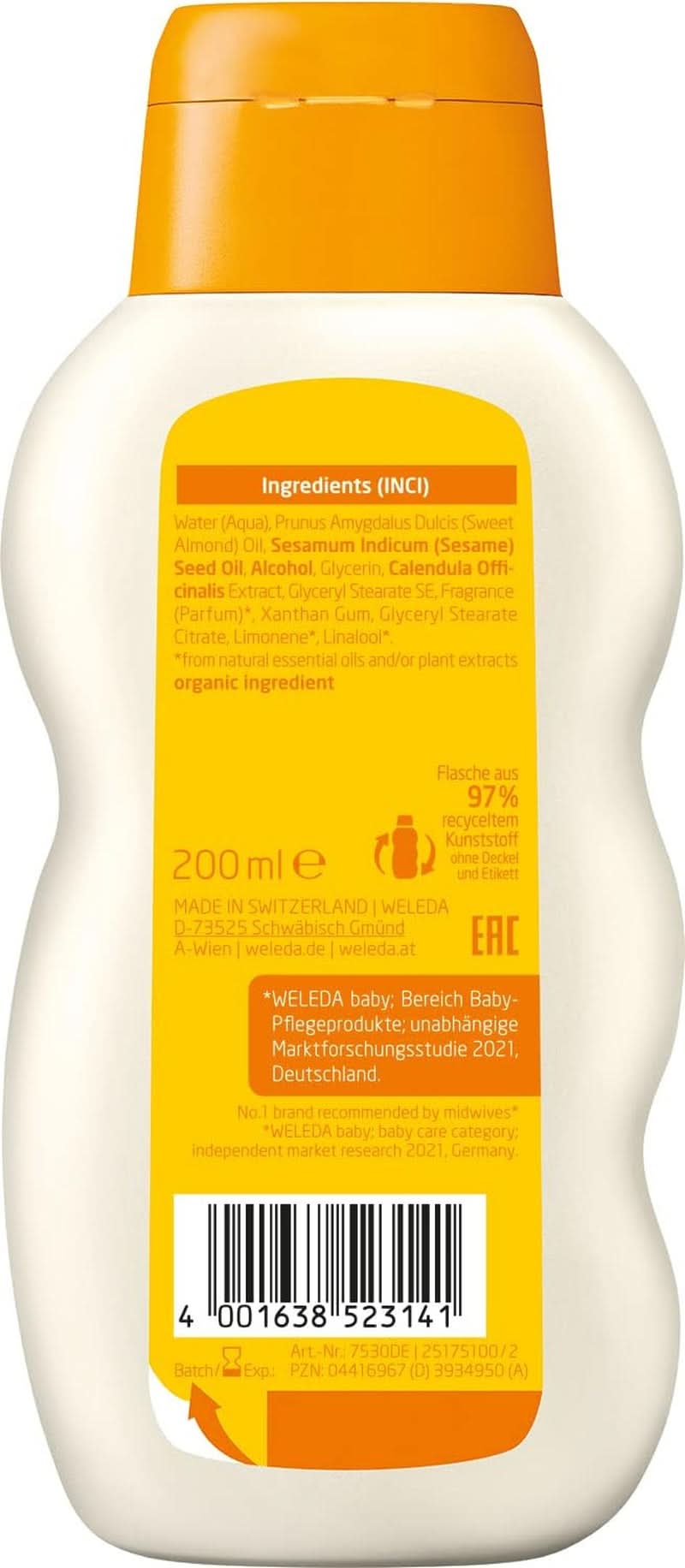 WELEDA Bagnoschiuma Baby Calendula Bio - con olio di mandorle, 200 ml Naty Shop Mamma e Bambino