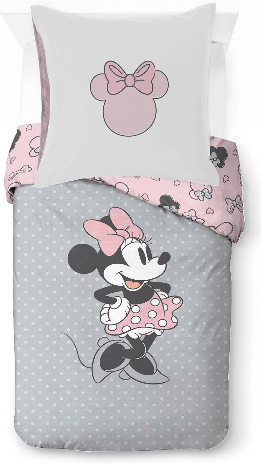 Biancheria da letto per bambini, unisex, principesse e supereroi, 100% cotone Biancheria da letto - bambini Naty Shop Grigio - Minnie Mouse 135X200/80X80 (2 Pezzi)