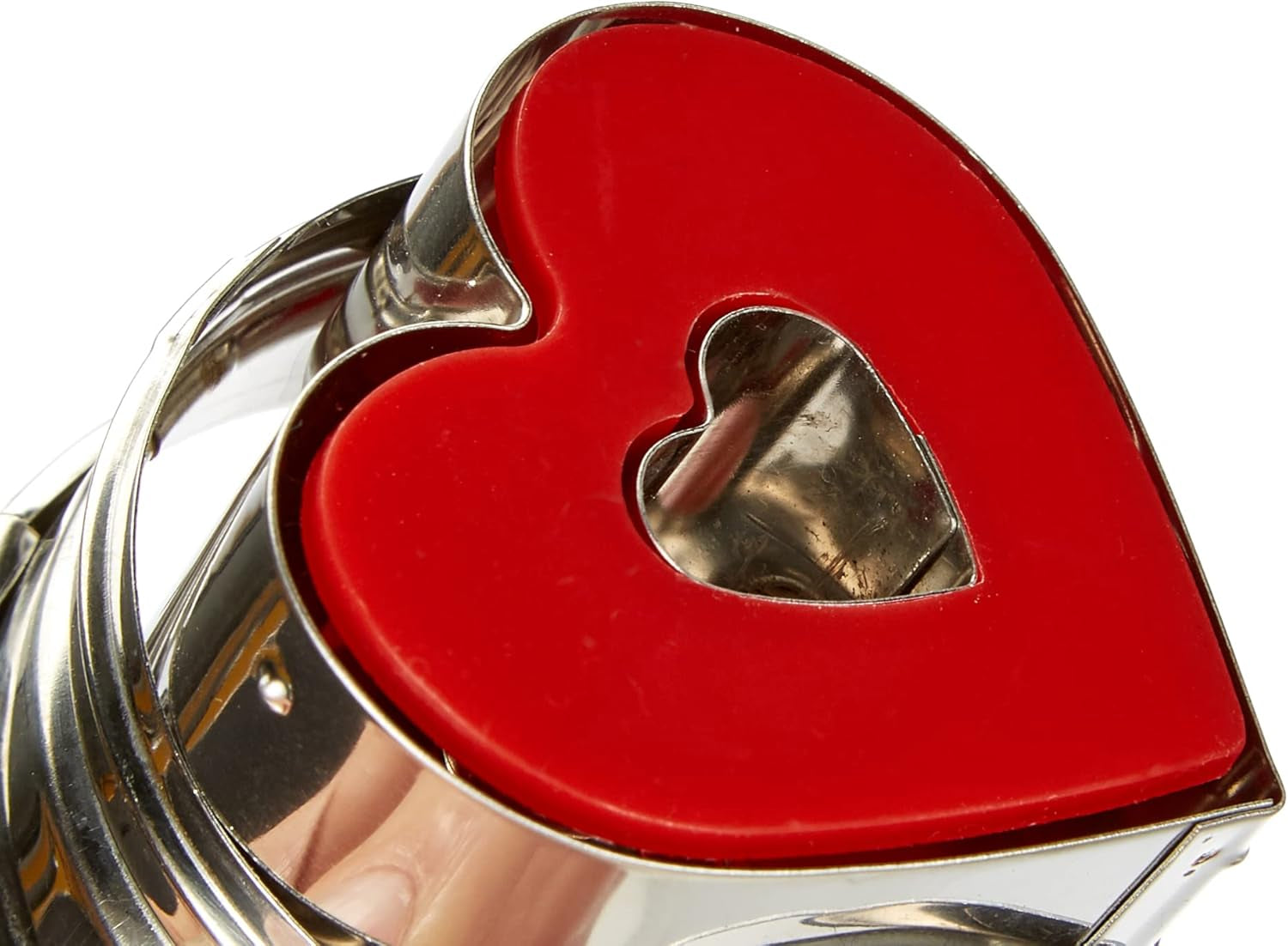 Städter 966353 Formă de biscuiți cu ejector, în formă de inimă, oțel inoxidabil, diametru 4,8 cm, argintiu/roșu, 4,8 x 4,8 x 4,8 cm
