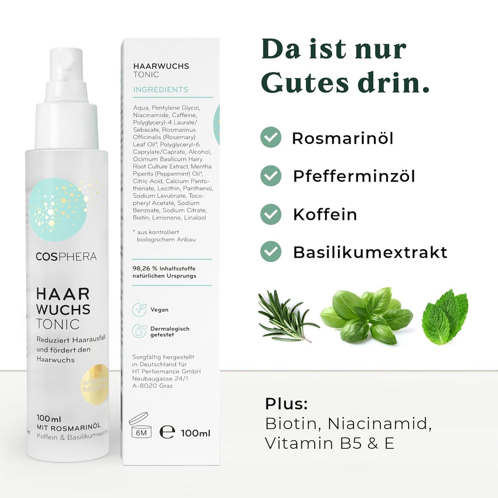 Spray tonic pentru păr cu ulei de rozmarin 100ml - Spray cu ulei de rozmarin accelerează în mod natural creșterea părului - remediu pentru creșterea părului la femei și bărbați - ser pentru căderea părului - ulei de rozmarin pentru păr de Cosphera Ingrijirea parului Naty Shop