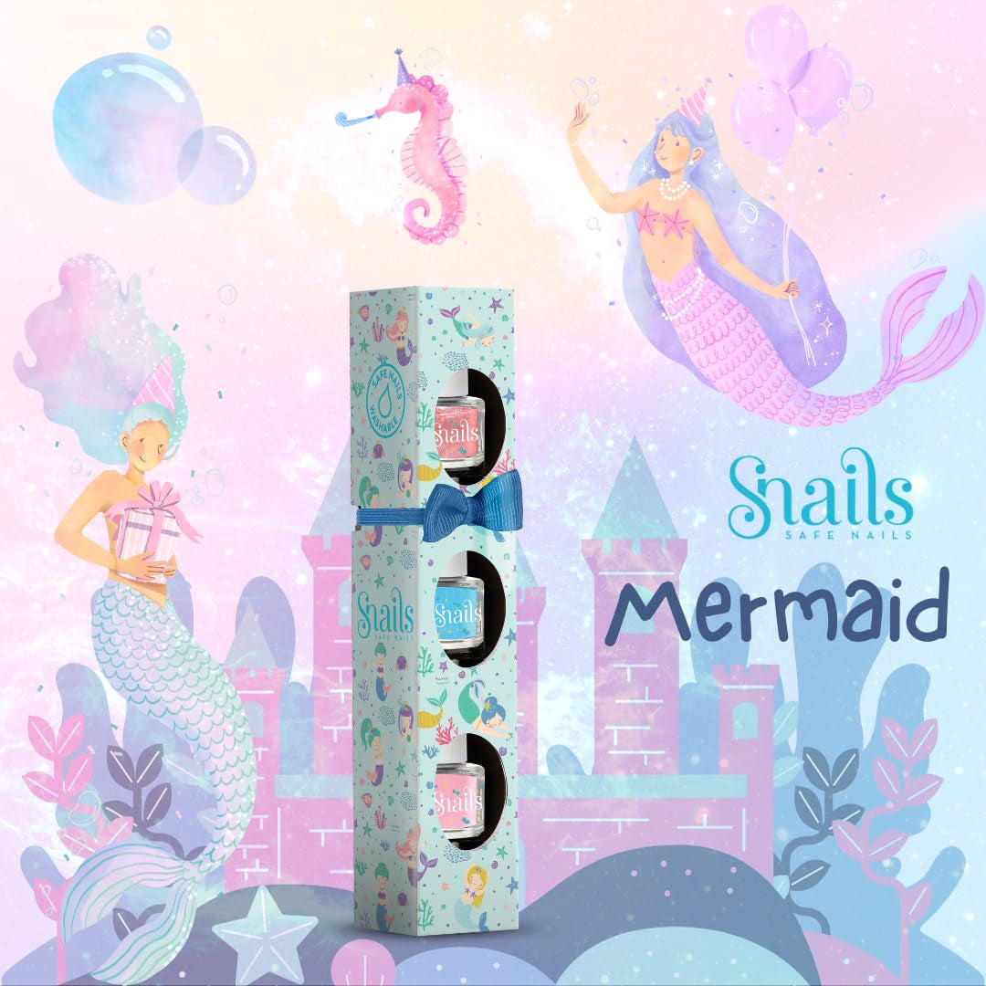Snails Set regalo smalti per bambini 510407, Mini Sirena 3x5ml, A base d'acqua, Lavabile, Sicuro, Vegano