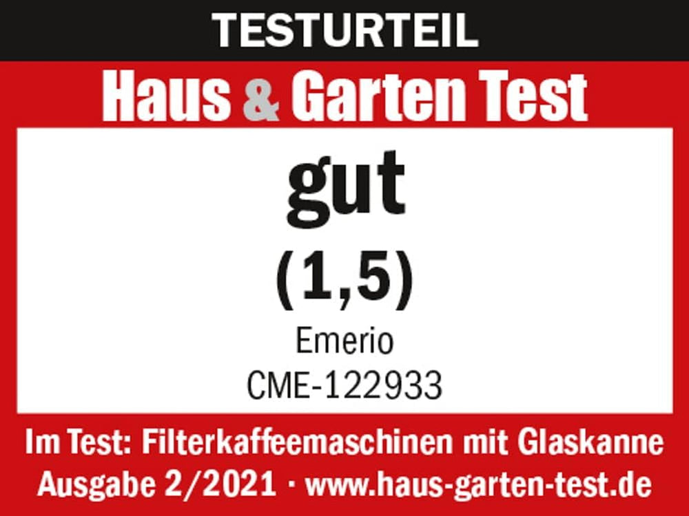 Emerio CME-122933, Cafetieră cu filtru, 1,25 l pentru până la 10 cești de cafea proaspătă, filtru permanent detașabil, funcție anti-picurare, carafă din sticlă, oprire automată, 1000 wați, negru/argintiu