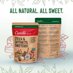 Stevia + eritritolo 1:2 sostanza nutriente | 1G = 2GZucker | 100% Zuckerersatz naturale - 0 Kalorien - 0 Glykämischer Index - Keto und Paleo - 0 Netto-Kohlenhydrated - Kein GVO - Castello since 1907 - 850 G Dolcificanti Naty Shop
