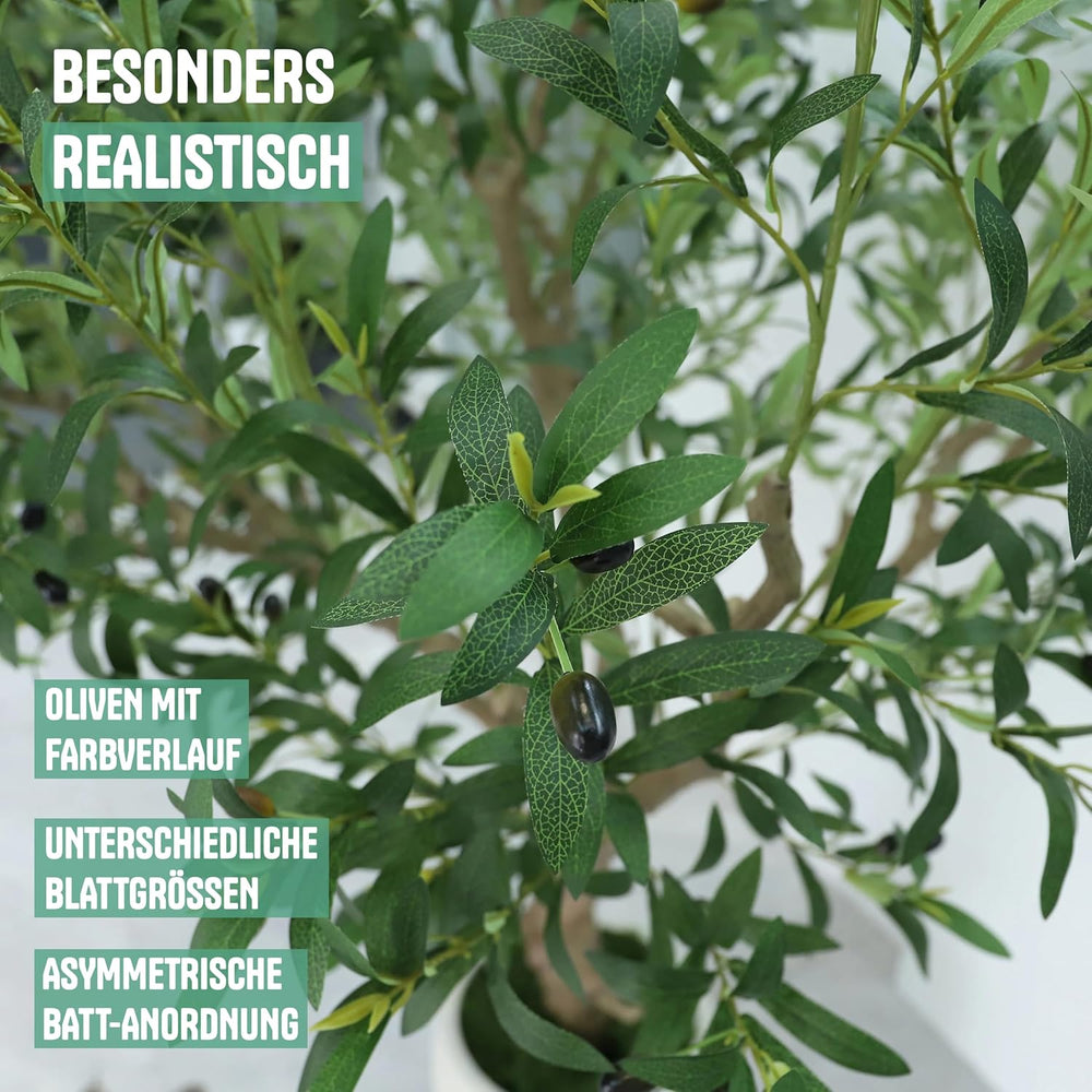 Olivenbaum Künstlich 210 Cm Inkl. Topf - Künstlicher Olivenbaum Mit Naturgetreuem Stamm, Realistischen Blättern & Oliven - Künstlicher Baum Für Indoor & Outdoor, Groß, Inklusive Moos & Topf
