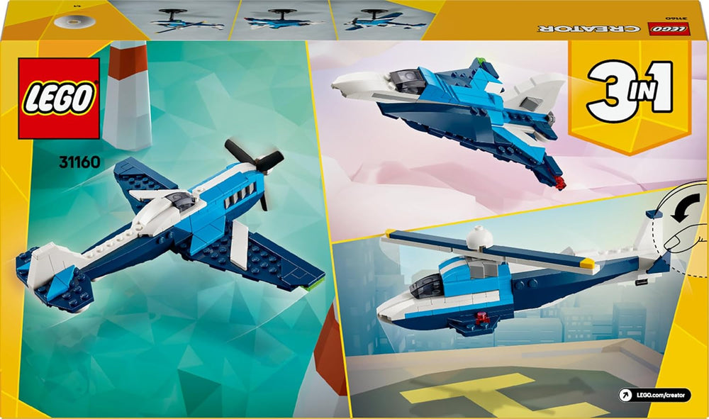 LEGO Creator 3in1 Flieger: Rennflugzeug Spielzeug - Umbaubar in Jet oder Hubschrauber Modell - Fahrzeug Bauset für Jungen und Mädchen ab 7 Jahren - Geschenkidee zum Geburtstag 31160