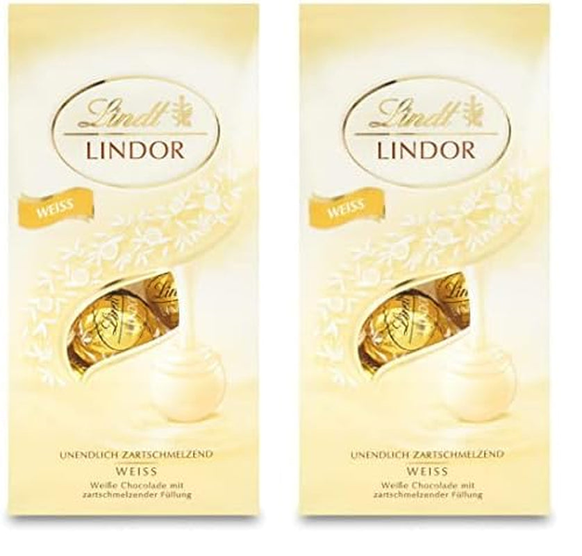 Palline di cioccolato bianco Lindt LINDOR | Busta da 137 g | ca. 10 palline di cioccolato bianco con ripieno scioglievole in bocca | Set regalo al cioccolato | Set regalo di cioccolato (confezione da 2)