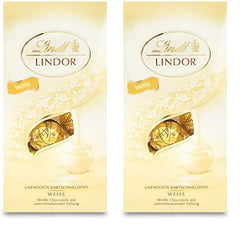 Palline di cioccolato bianco Lindt LINDOR | Busta da 137 g | ca. 10 palline di cioccolato bianco con ripieno scioglievole in bocca | Set regalo al cioccolato | Set regalo di cioccolato (confezione da 2)