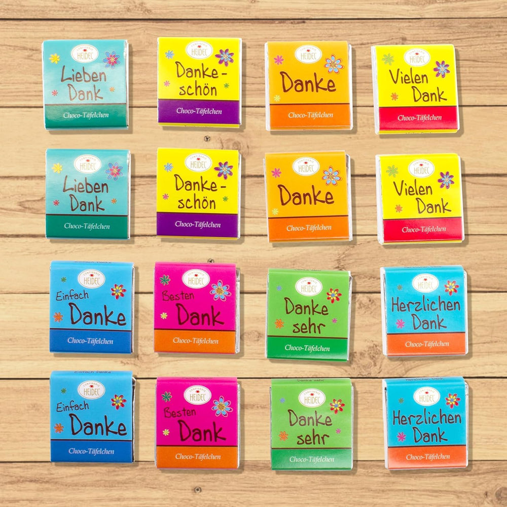 Heidel Thank You tavolette di cioccolato al latte 3x80g, 16 mini-barrette da 5g per confezione, Varie espressioni di gratitudine, Squisita idea regalo