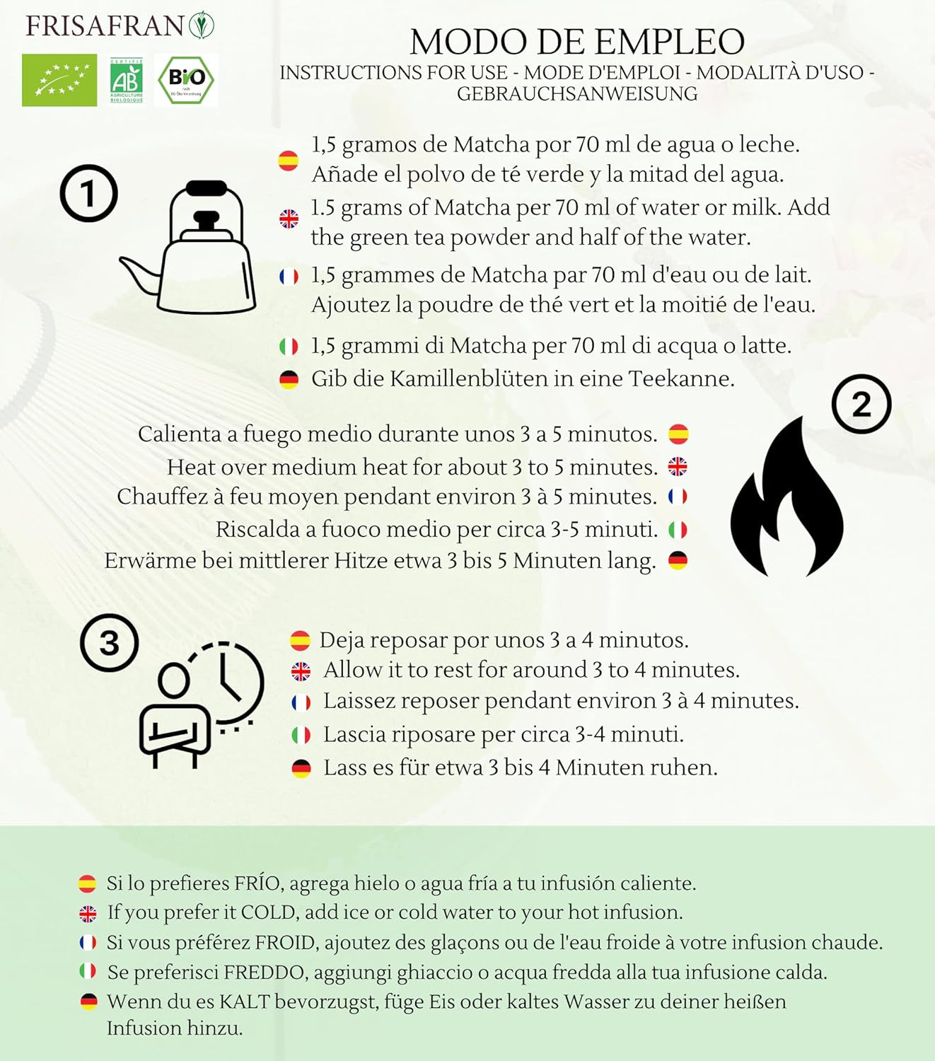 FRISAFRAN | Ceai Matcha organic 50G | Ceai organic pudră | 100% natural | Ceai verde Matcha organic pudră | Calitate ceremonială | Cultivat în Japonia | Detox vegan | Băuturi smoothie | Multivitamine | Detoxifiere