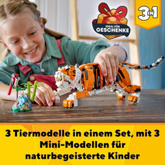 LEGO 31129 Creator Majestic Tigre, Panda o Pesce Set di personaggi di animali 3 in 1 Giocattolo per bambini Ragazzi e ragazze Set di giocattoli da costruzione per animali Trova il negozio LEGO