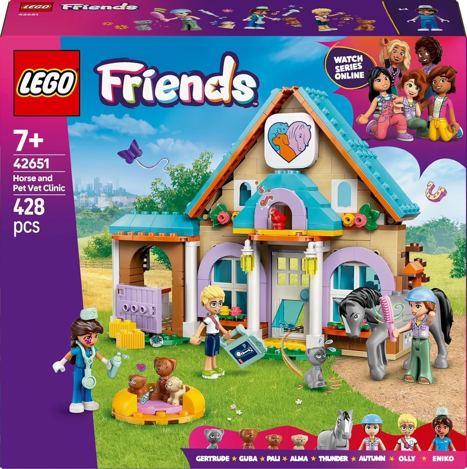 LEGO Friends Gabinetto veterinario per cavalli e animali domestici, set da costruzione e da gioco per giochi di ruolo fantasiosi con 3 minifigure e 5 personaggi di animali, idea regalo per ragazze di 7 anni 42651 Set da costruzione Besuche den LEGO-Store